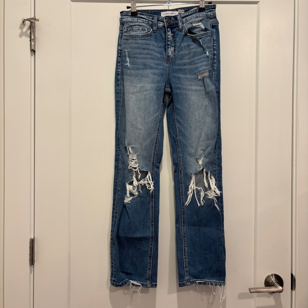 Flying Monkey Distressed High Rise Straight Leg Jeans Blue F4270 Size 25